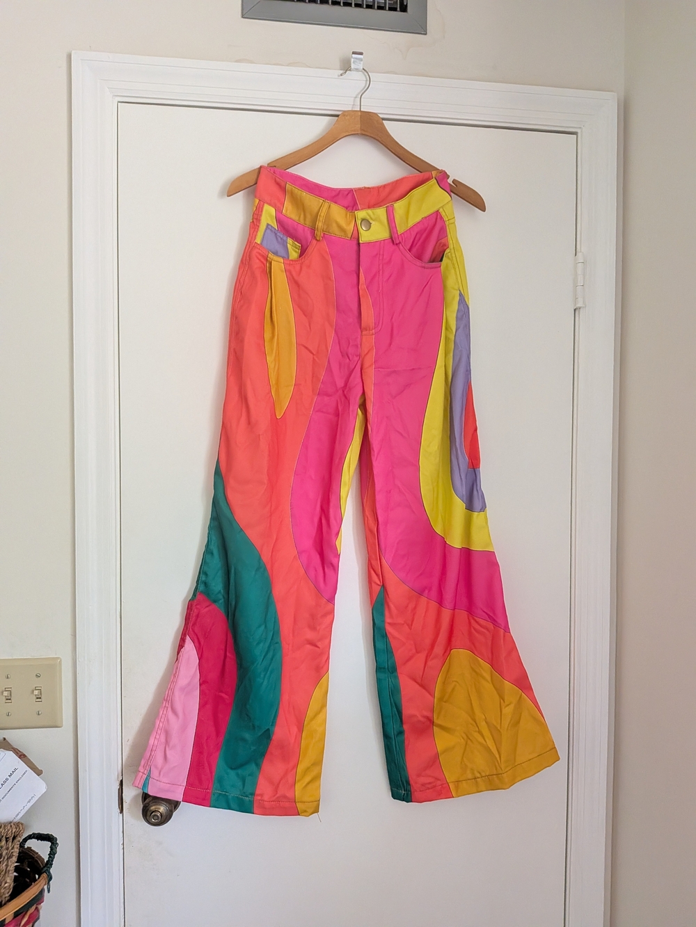 Vibrant Multicolor Patchwork Wide-Leg Pants